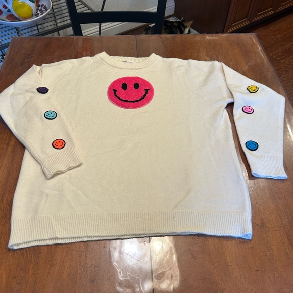 Smiley Face Cream Sweater - Picture 1 of 5